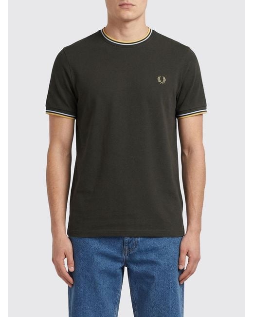 Fred Perry Black Cotton T-Shirt With Logo for men