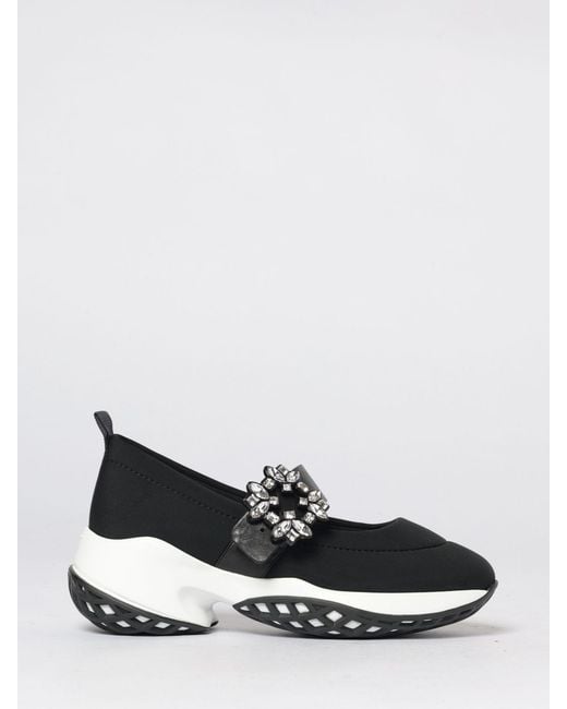 Roger Vivier White Viv' Run Neoprene Sneakers With Jewel Buckle