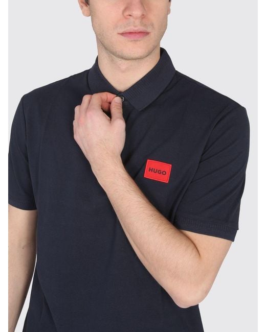HUGO Blue Cotton Polo Shirt With Logo for men