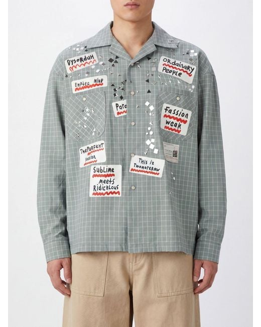 Maison Mihara Yasuhiro Gray Check Cotton Shirt With Cuban Collar And Asymmetric Hem for men