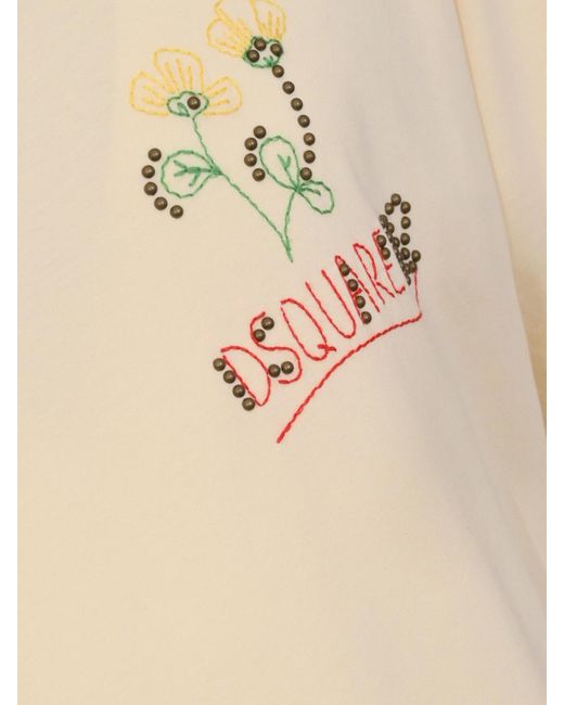 DSquared² Blue Embroidered Cotton T-Shirt for men