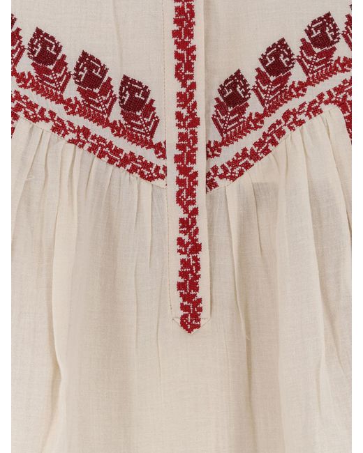 Isabel Marant Natural Juline Embroidered Cotton Blouse