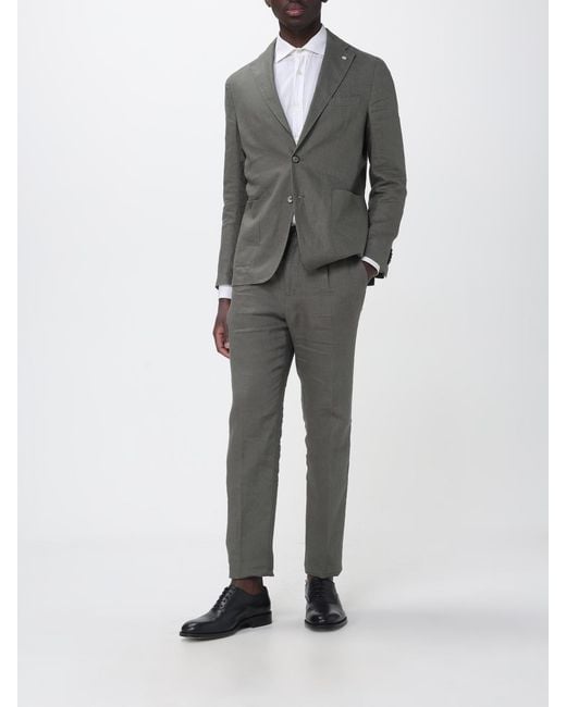 Manuel Ritz Gray Single-Breasted Linen Suit for men