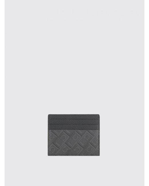 Ferragamo White Grained Leather Credit Card Holder for men