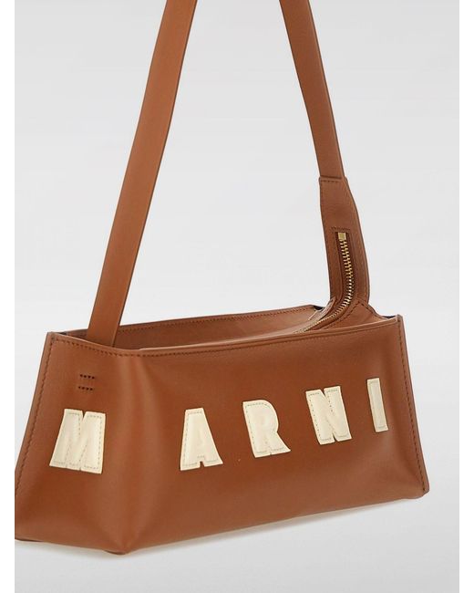 Marni White Calfskin Shoulder Bag With Logo