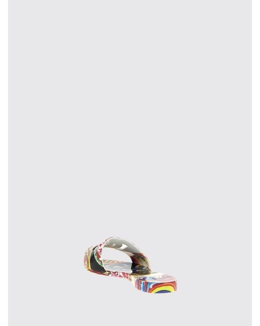 Dolce & Gabbana White Dolce &Amp Gabbana Sicilian Cart Print Rubber Slides With Dg Logo