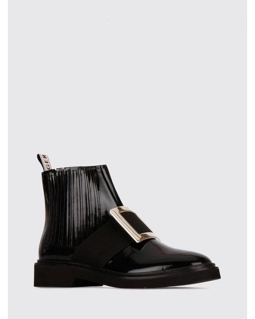 Roger Vivier Black Brushed Leather Chelsea Boots With Buckle