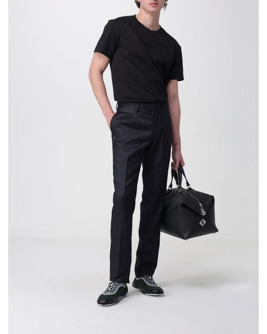 Fendi Black Cotton T-Shirt With Logo for men