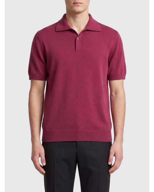 Zegna Red Silk Cashmere And Linen Polo Shirt for men