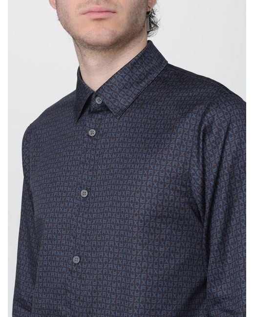 ARMANI EXCHANGE Blue Cotton Shirt With Logo Print for men