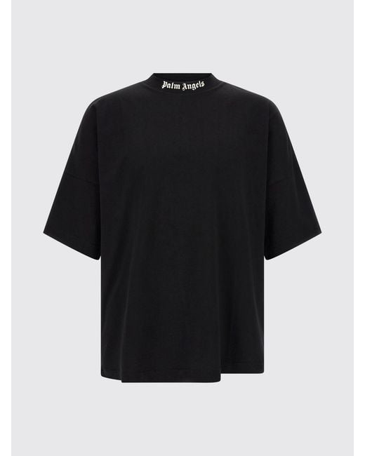Palm Angels Black Relaxed Fit Cotton T-Shirt With Contrasting Logo for men