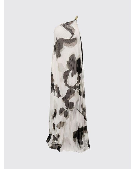 Max Mara White One-Shoulder Floral-Print Chiffon Long Ceremony Gown