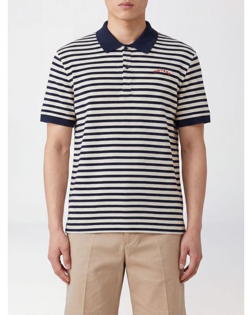 McQueen Blue Striped Cotton Polo Shirt for men