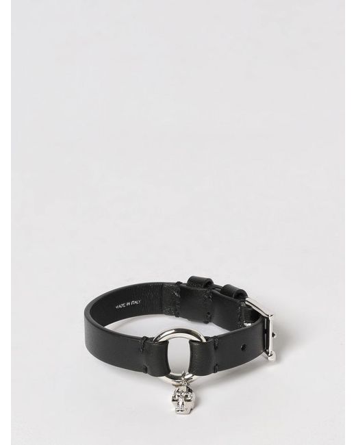 McQueen Black Leather Bracelet for men