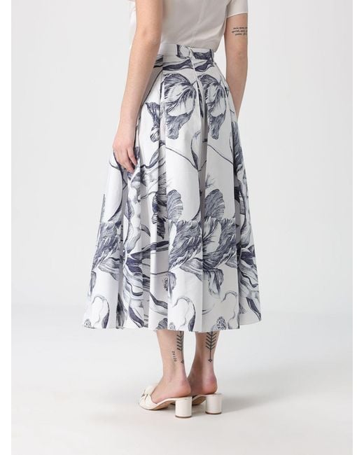 Erdem White Cotton Midi Skirt With Floral Print
