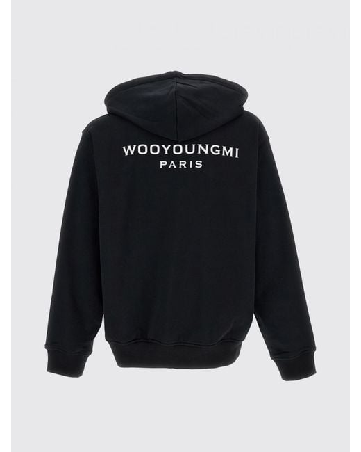 Wooyoungmi Black Contrast-Logo Cotton Zip-Up Hoodie for men