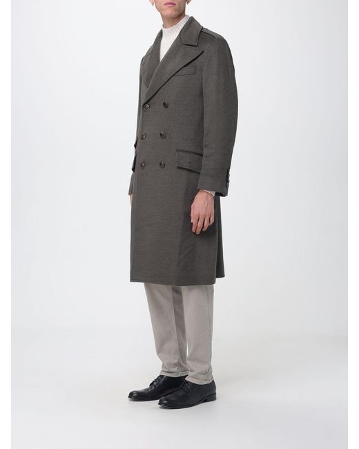 Brunello Cucinelli Gray Double-Breasted Merino Wool Knee-Length Coat for men