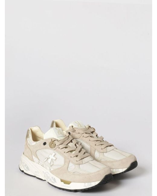 Premiata White Mased Suede And Nylon Sneakers
