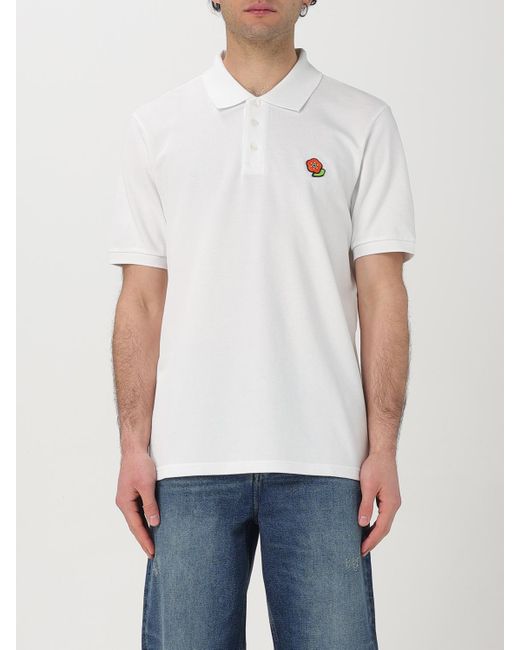 KENZO White Flower Embroidered Polo Shirt for men