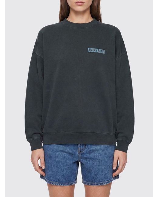 Anine Bing Black Cotton Crewneck Sweatshirt With Relaxed Fit And Back Logo