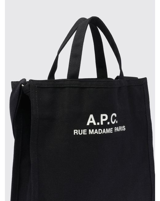 A.P.C. Black Cotton Tote Bag With Double Handle, Removable Strap And Printed Logo for men