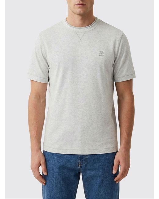 Brunello Cucinelli Gray Cotton T-Shirt With Logo for men