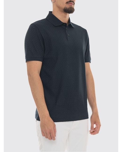 Boss Blue Jacquard Cotton Knit Polo Shirt With Ribbed Collar for men