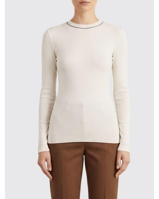 Brunello Cucinelli White Long-Sleeved Cotton T-Shirt With Monili Embroidery