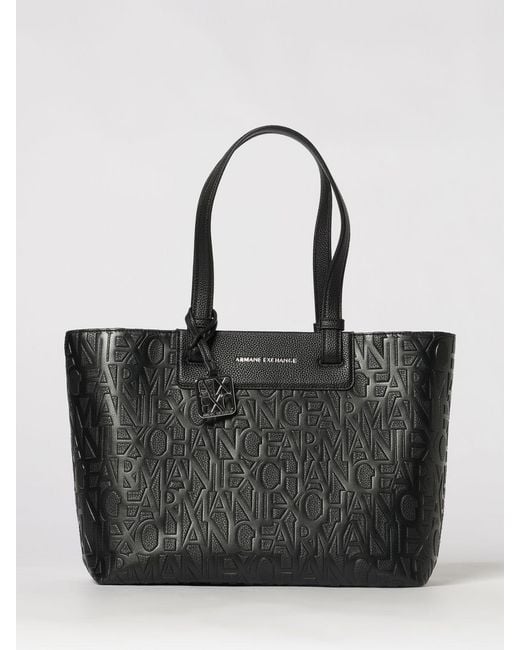 ARMANI EXCHANGE Black Grained Synthetic Leather Tote Bag With Embossed Logo
