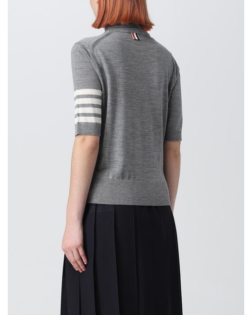 Thom Browne Gray Sweater In Merino Wool With 4-bar Stripe