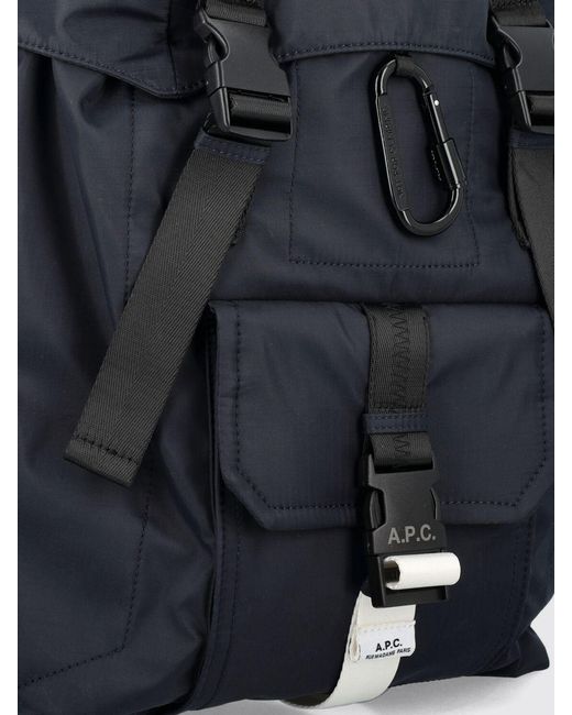 A.P.C. Blue Trek Nylon Backpack With Padded Straps And Flap Closure for men