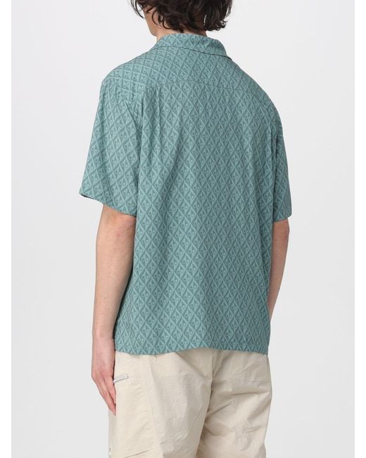 Moose Knuckles Blue Viscose Bowling Shirt With Monogram Print for men