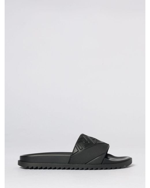 Fendi White Diagonal Rubber Sliders With Embossed Ff Monogram for men