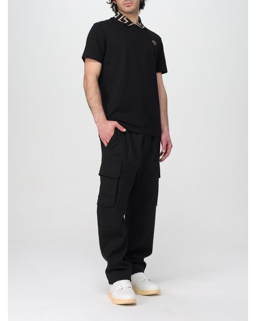 Polo En Piqué Avec Logo Versace pour homme en coloris Black