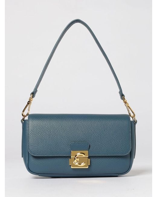 Coccinelle Blue C-Me Lock Medium Grained Leather Bag