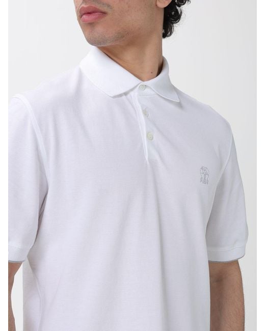 Brunello Cucinelli White Cotton Polo Shirt With Logo for men