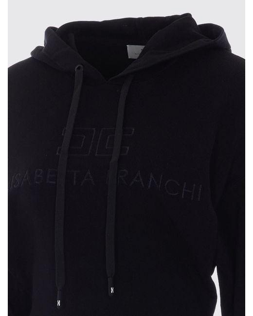 Elisabetta Franchi Blue Jersey Hooded Sweatshirt With Embroidered Logo