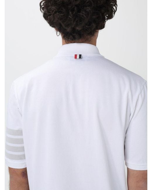 Thom Browne White 4-Bar Cotton Polo Shirt for men