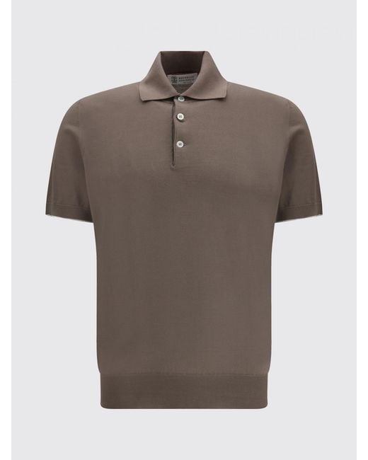 Brunello Cucinelli Gray Knit Polo Shirt for men
