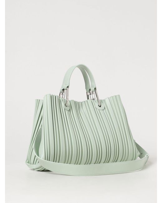 Emporio Armani Green Asv Myea Small Shopper Bag In Pleated, Recycled Faux Nappa Leather