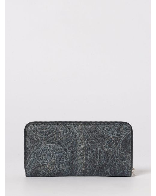 Etro Gray Paisley Print Coated Cotton Wallet