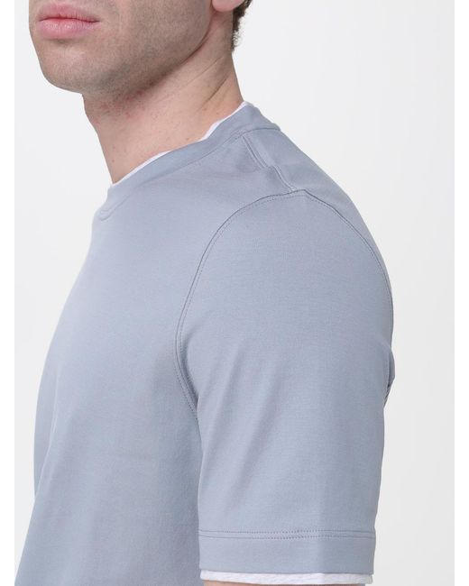 Brunello Cucinelli Blue Cotton Crew-Neck T-Shirt With Contrasts for men