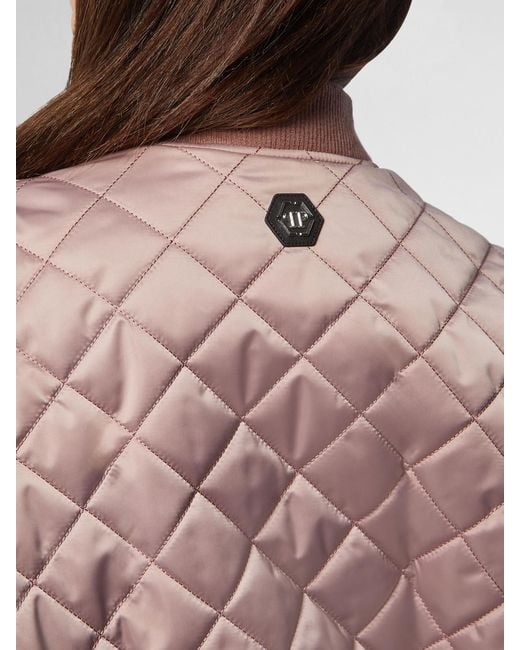 Philipp Plein Cropped Quilted Nylon Bomber Jacket With Embroidered Collar