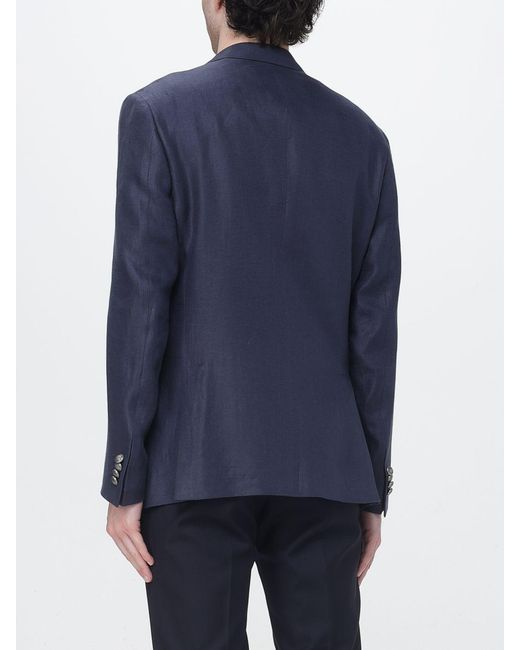 Corneliani Blue Double-Breasted Linen Blazer for men