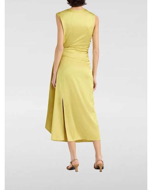 Momoní Yellow Momon&Igrave V-Neck Satin Midi Wrap Dress With Side Slit