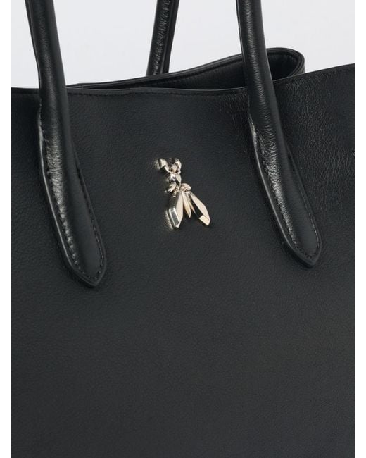 Patrizia Pepe Black Calfskin Leather Shoulder Bag With Fly Logo And Double Handle