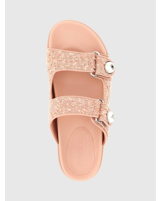 Jimmy Choo Pink Fayence Tweed Sandals With Embroidered Sequins