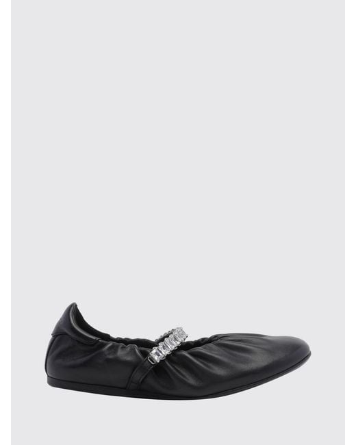 Jimmy Choo White Jade Calfskin Leather Ballet Pumps With Crystal Embellishment