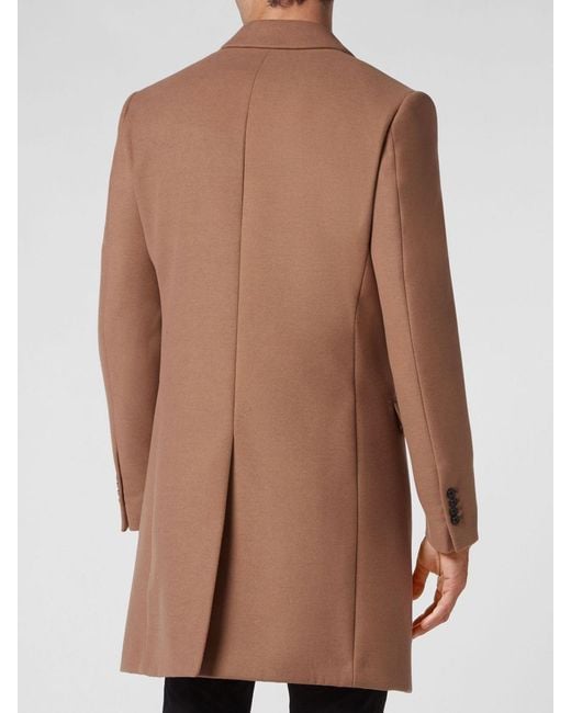 Philipp Plein Brown Knee-Length Single-Breasted Viscose Coat With Embroidered Logo for men