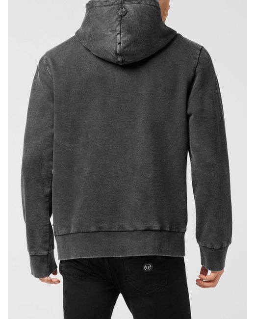 Philipp Plein Gray Graphic Print Cotton Hoodie With Logo for men